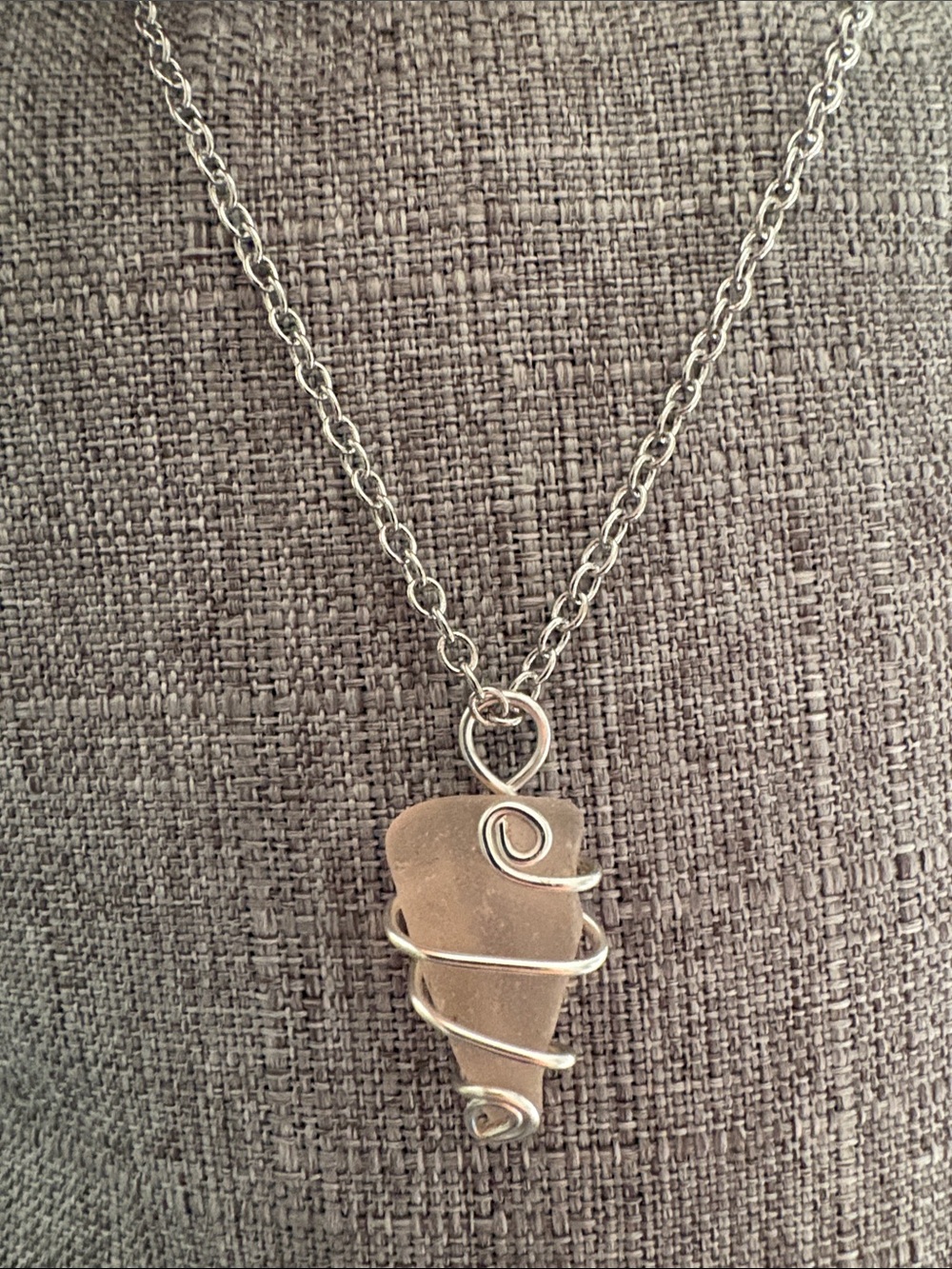 Handcrafted Silver Plated Wire-Wrapped Light Pink Sea Glass Pendant Necklace